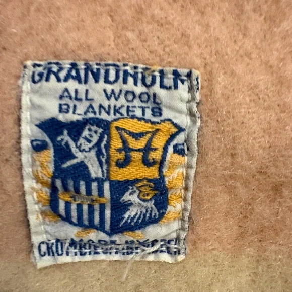 VTG Grandholm 100% Wool Pink and Cream Check Blanket Made in Scotland 68x74” EUC - Picture 4 of 6